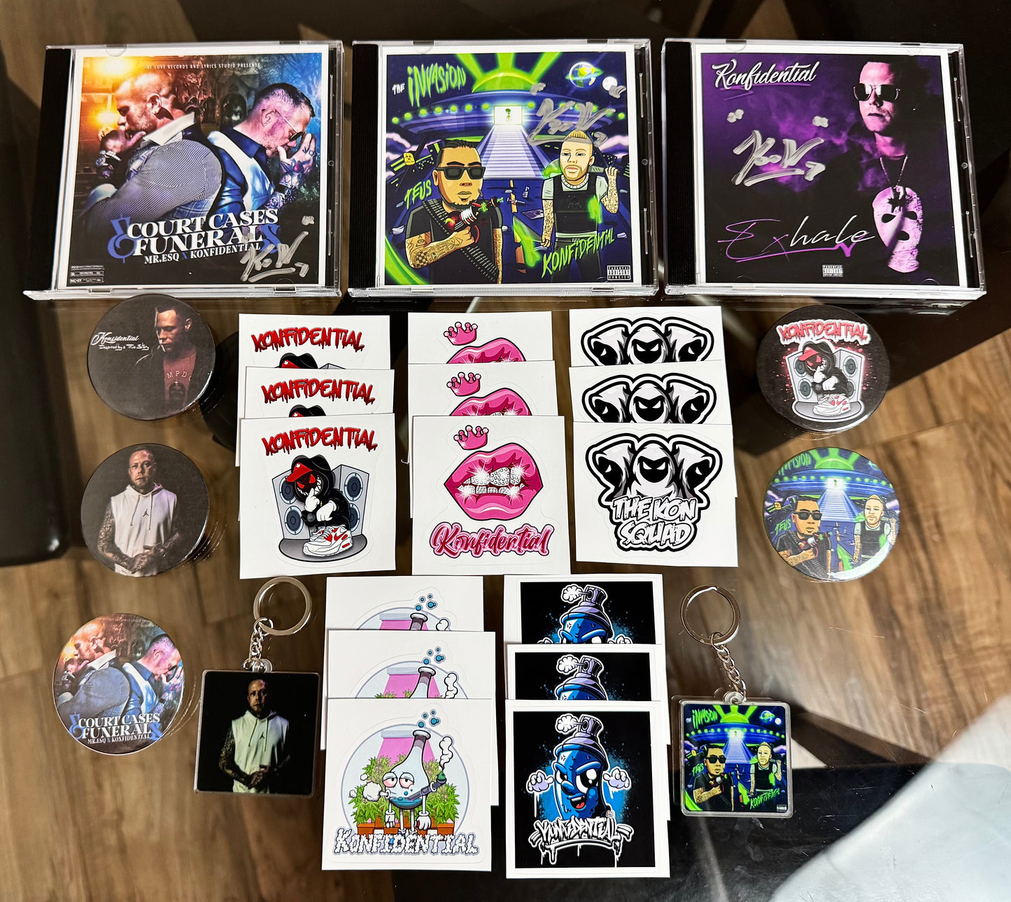 Konfidential - Autographed Album CD/Keychain/Sticker/Pin Ultimate Bundle Pack