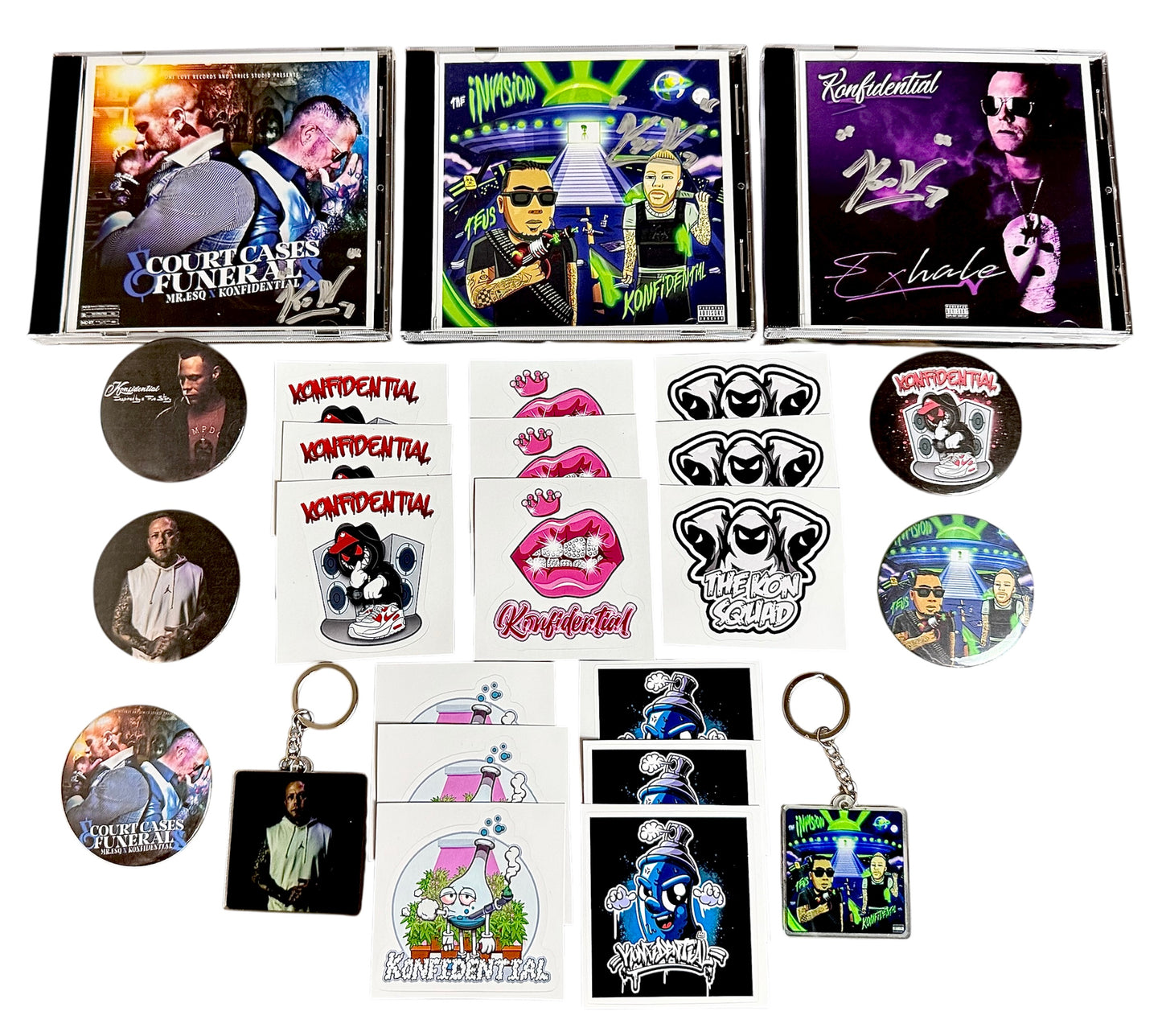 Konfidential - Autographed Album CD/Keychain/Sticker/Pin Ultimate Bundle Pack